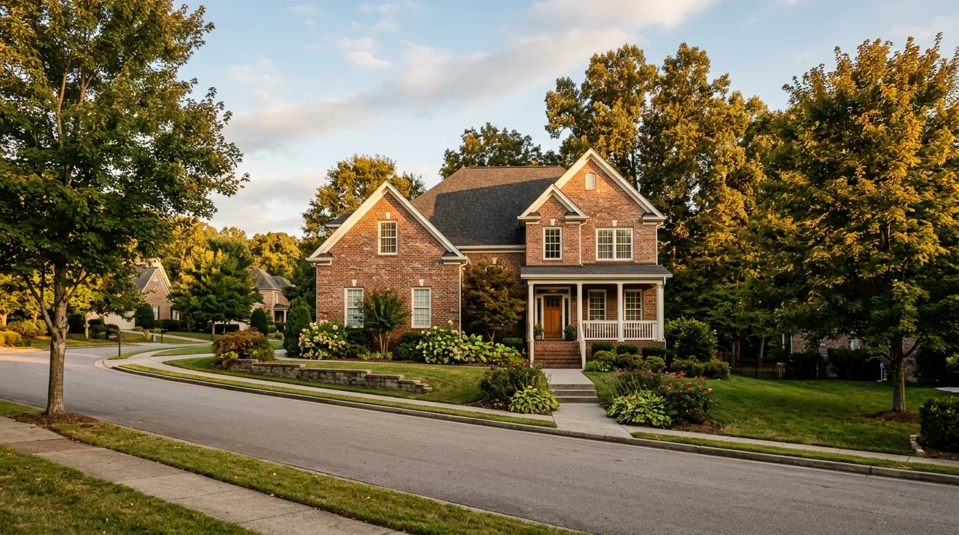 Established Chattanooga home exterior at golden hour